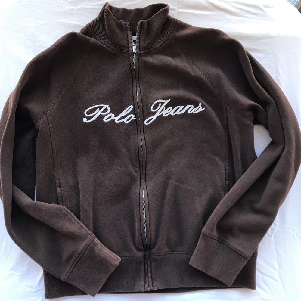Polo Jeans Company Ralph Lauren Zip Front Brown Spell Out Vtg Y2K